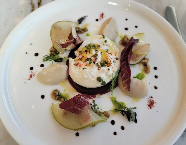 Le Jardinier signature dishes Burrata, Strawberry & Rhubarb, Bee Pollen, Pistachio Gremolata, Mango
Slow Cook Cod, Artichokes, Lemon-Pepper Condiment
Roasted Lamb Loin, Cocoa Beans, Arugula Pistachio Pesto